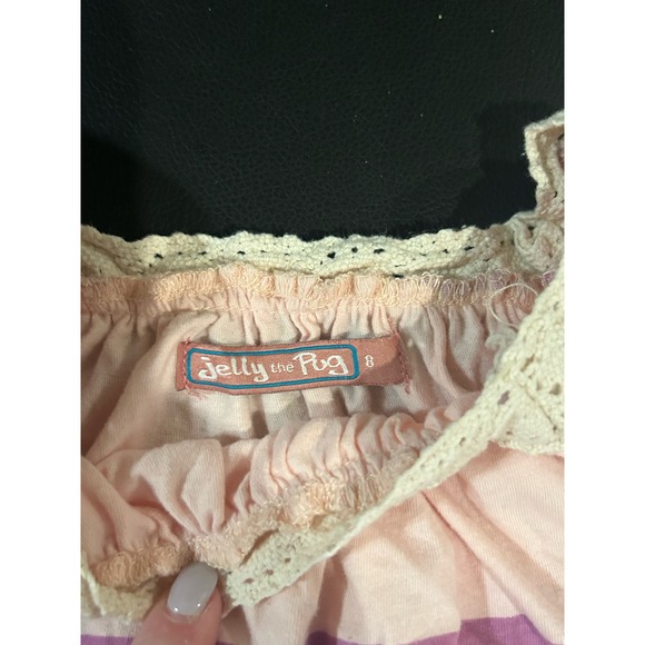 Jelly the Pug Tiered Ruffle Girl Dress Pink Purple Size 8 Cottage Twirl Spring - Picture 3 of 6